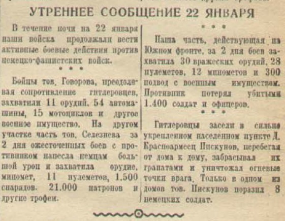 20 апреля 1942 года завершилась Московская битва (по материалам старых газет). Часть 3. 15-31 января 1942 г.