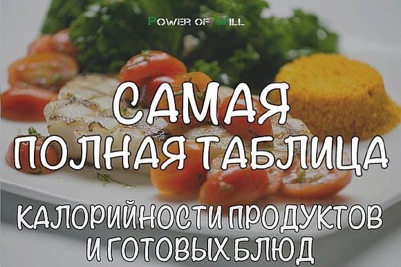 Таблица калорийности продуктов на 100 грамм