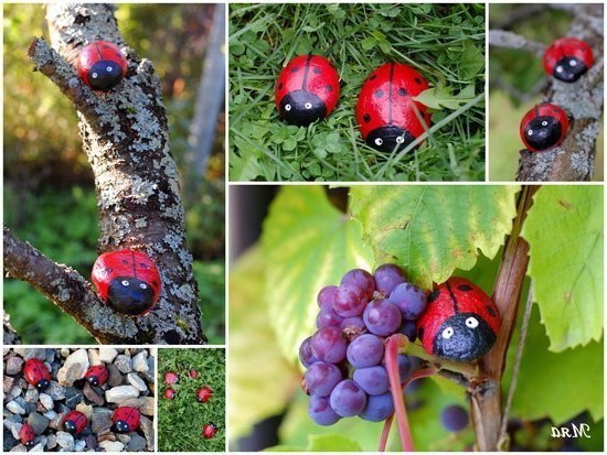 Божьи коровки из камней и галки своими руками фото