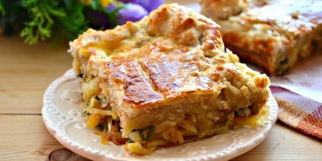 Слоёный пирог с капустой и грибами Слоёный пирог с капустой и грибами