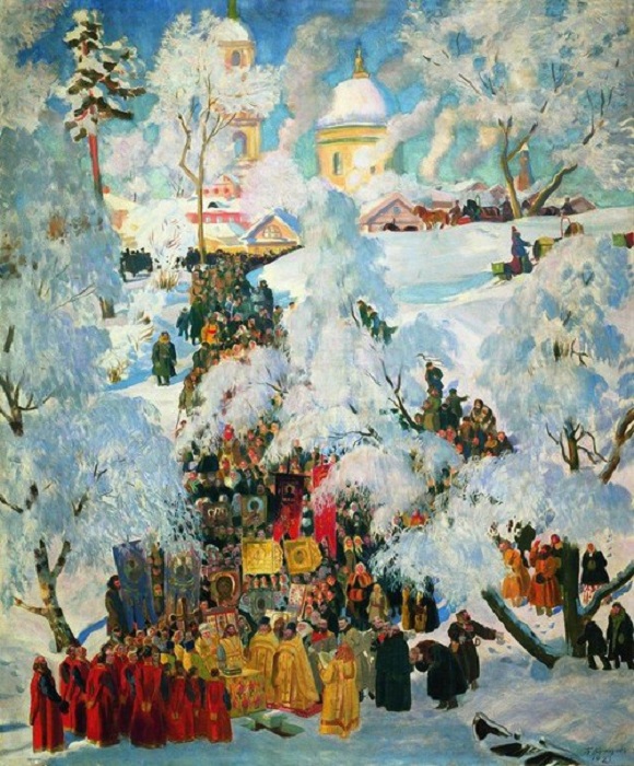 Борис Кустодиев. Крещение. Водосвятие. 1921 год. Борис Кустодиев. Крещение. Водосвятие. 1921 год.
