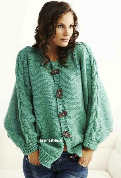 Вязание спицами жакета с широкими рукавами
