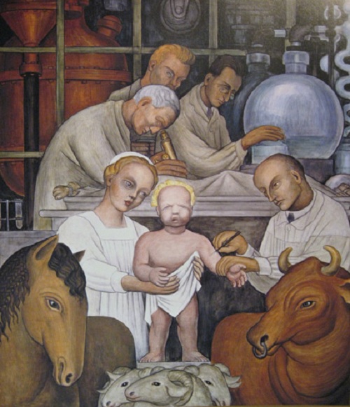 «Вакцинация». Фрагмент фрески «Индустрия Детройта». (1930). Автор: Диего Ривера. «Вакцинация». Фрагмент фрески «Индустрия Детройта». (1930). Автор: Диего Ривера.