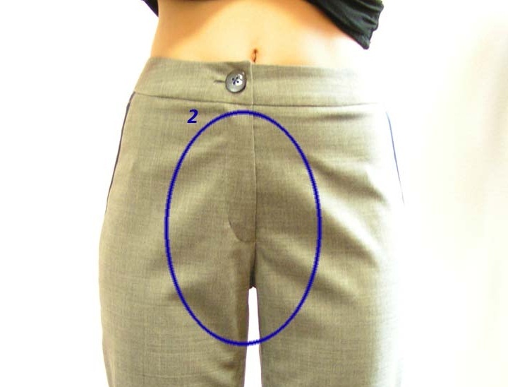 Готовый гульфик на женских брюках, сшитых своими руками, вариант 2