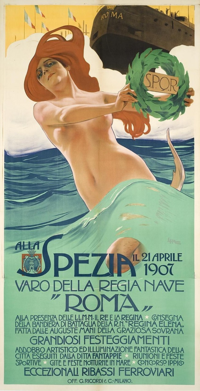 1907_Плакат (Poster Alla Spezia (varo della nave Roma)_149.8 х 104_цветная литография.jpg 1907_Плакат (Poster Alla Spezia (varo della nave Roma)_149.8 х 104_цветная литография.jpg