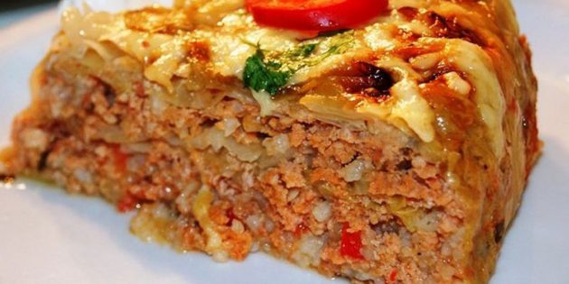 Капустный пирог с фаршем и овощами без теста Капустный пирог с фаршем и овощами без теста