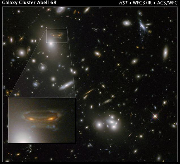 Галактический кластер сработал гравитационной линзой и создал оптическую иллюзию в виде гловы с глазами