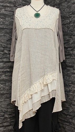 Sarah Santos Layering Quirky Linen Dress Tunic Oatmeal Beige Lagenlook Top OSFA | eBay: 