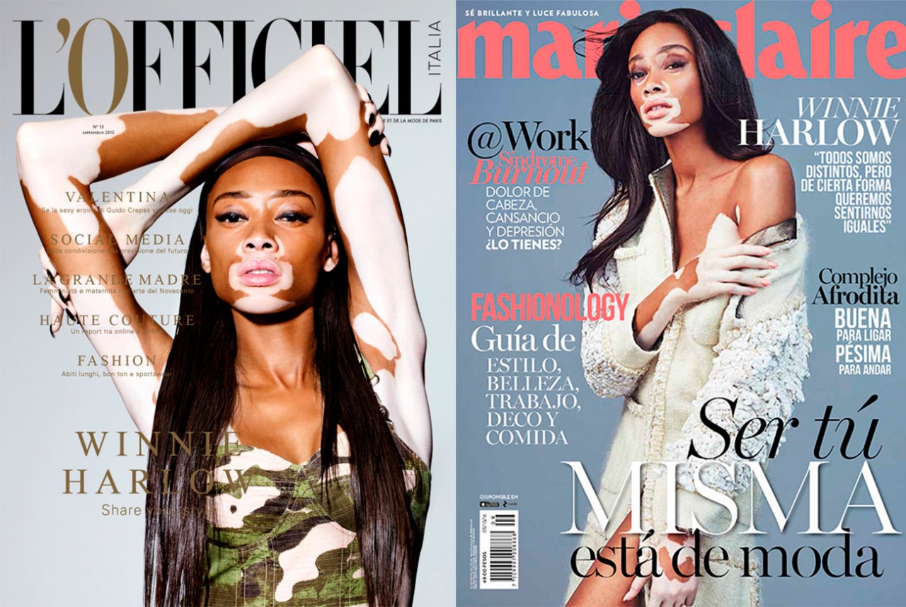 Обложка L'officiel Италия, сентябрь 2015; обложка Marie Claire Мексика, сентябрь 2016