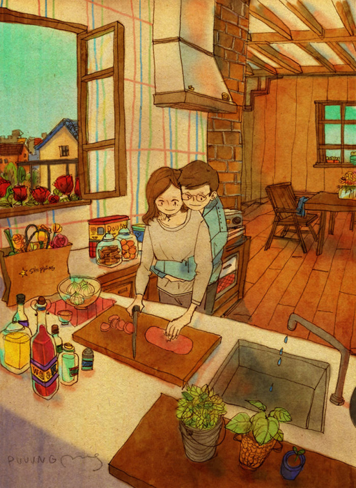 Любовь - это обнимать и говорить спасибо. Love Is... Любовь в мелочах на иллюстрациях повседневной жизни влюбленной парочки