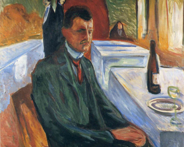 Э. Мунк, "Автопортрет с бутылкой вина", 1906