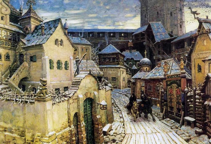 Гонцы. Ранним утром в Кремле. Начало XVII века. Автор: Аполлинарий Васнецов. Гонцы. Ранним утром в Кремле. Начало XVII века. Автор: Аполлинарий Васнецов.