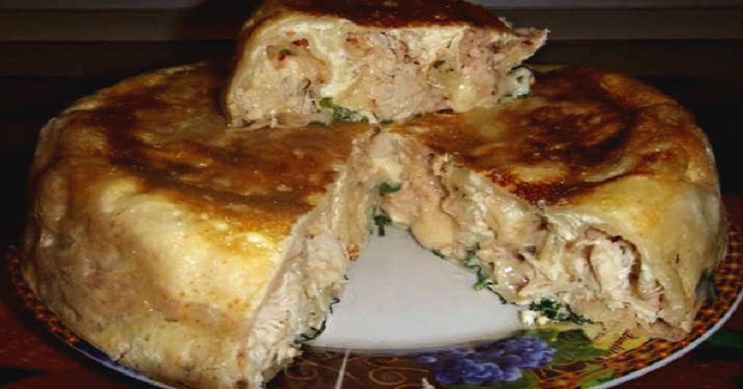 Пирог на кефире с курицей