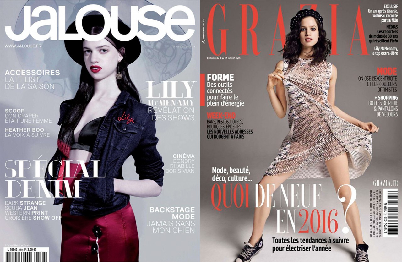 Обложка Jalouse, апрель 2013; обложка Grazia Франция, январь 2016