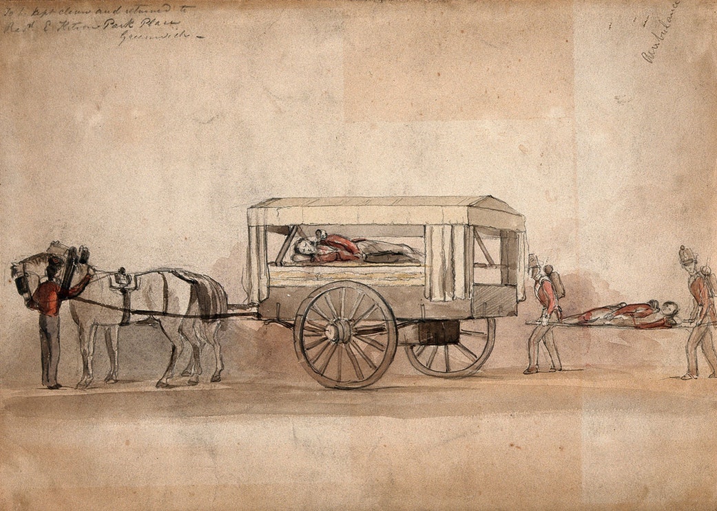 Конная военная скорая помощь, французская армия. Карандашный рисунок, 1850 год