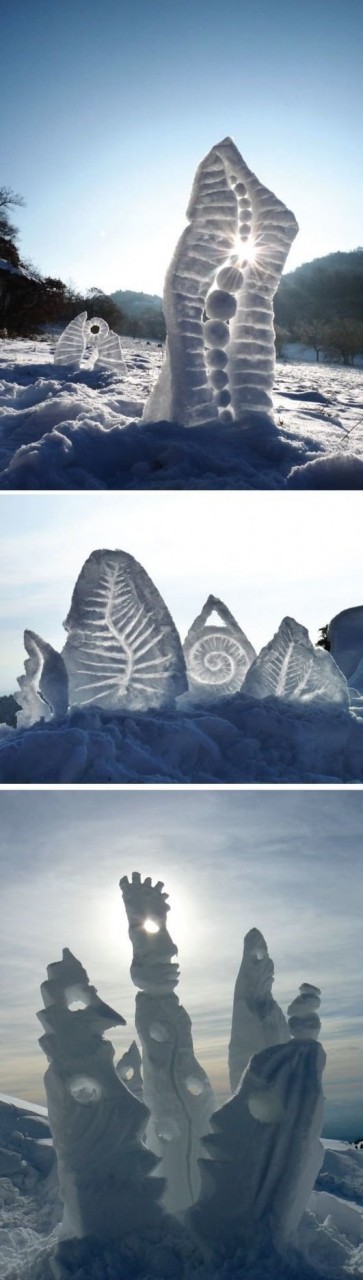 1. Alain Berne трансформирует природный ландшафт в снежные скульптуры времена года, зима, зимний ленд-арт, красиво, фото, художник