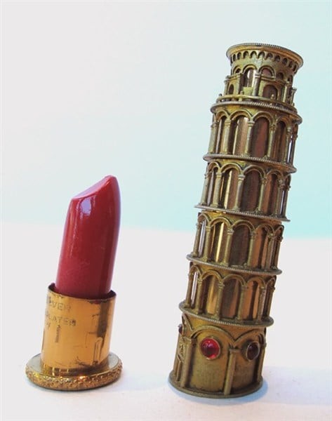 Помада "Пизанская башня" из 1950-х винтаж, женские штучки, история, косметика, помада, пудра, румяна, тени