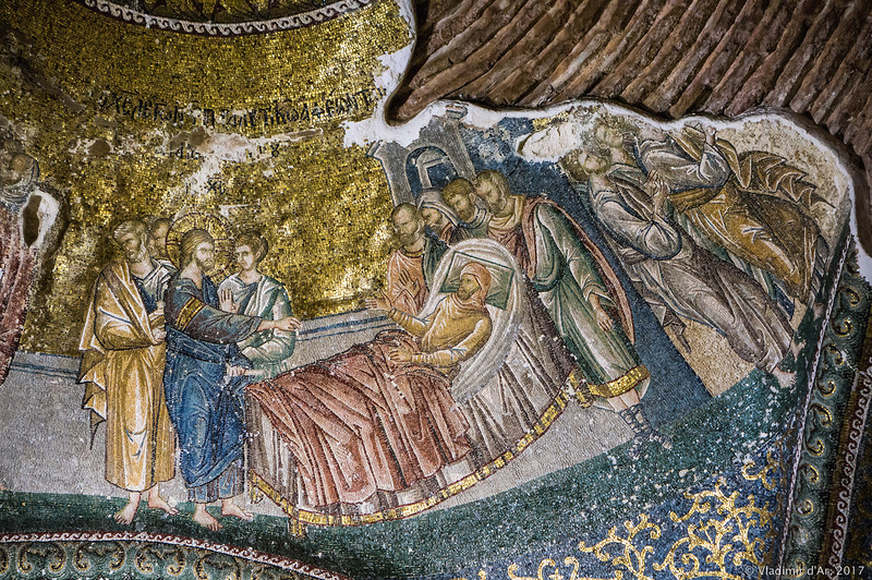 Исцеление расслабленного в Капернауме (фрагмент). Мозаики и фрески монастыря Хора.