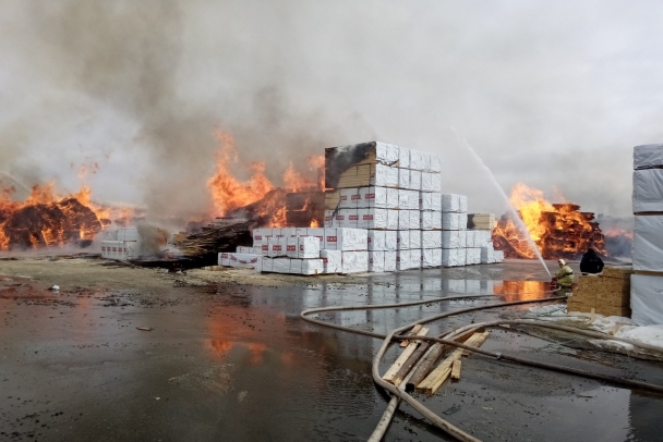 В Ленобласти произошел крупный пожар на деревообрабатывающем предприятии