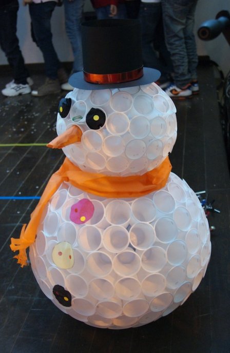Снеговик из пластиковых стаканчиков своими руками: пошаговая инструкция + фото