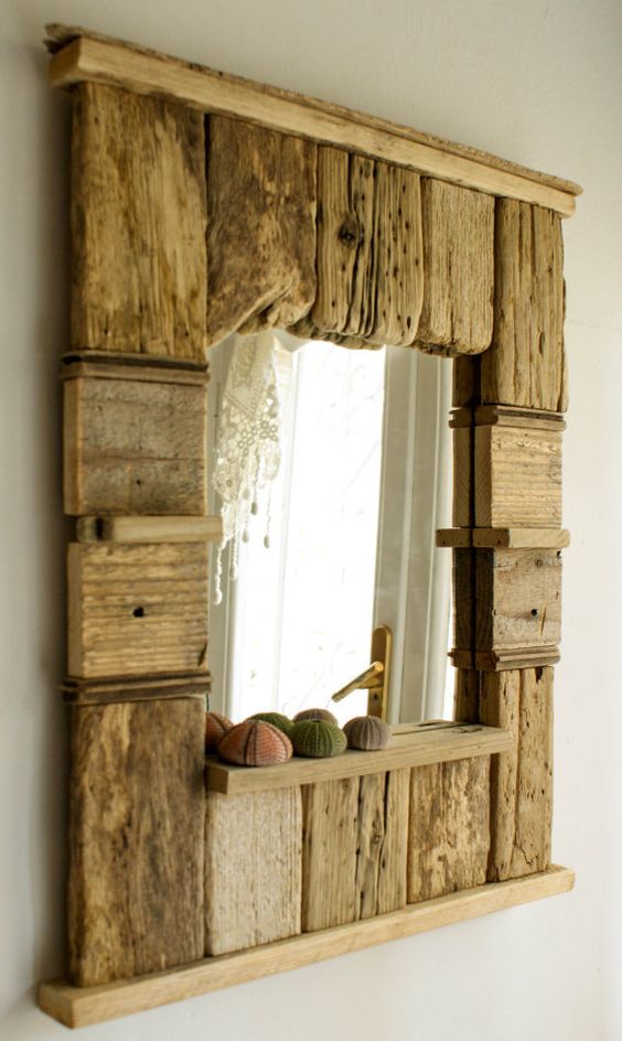 Decorative Mirror Driftwood Mirror Beach Cottage by MarzaShop