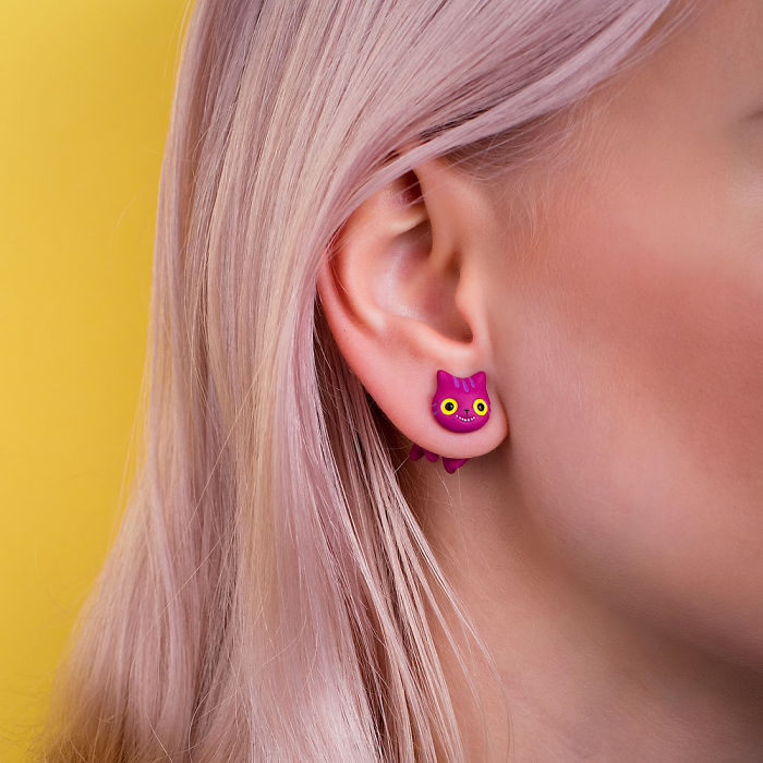 Purple Cheshire Cat Earring