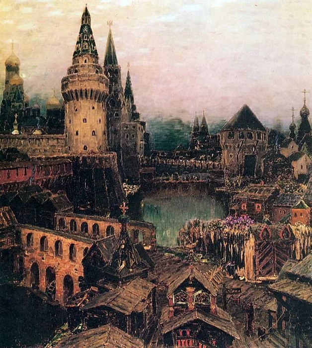 На рассвете у Воскресенского моста. Конец XVII века. Автор: Аполлинарий Васнецов. На рассвете у Воскресенского моста. Конец XVII века. Автор: Аполлинарий Васнецов.