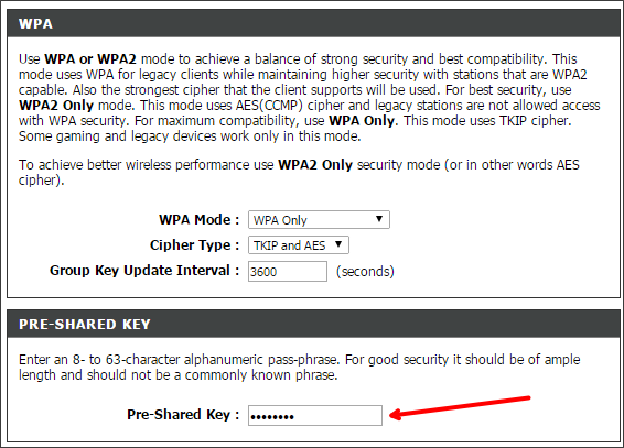 изменяем пароль от Wifi на D-link