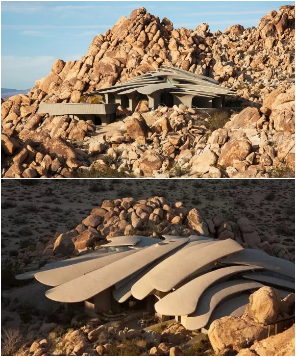 Впечатляющая внешняя форма Desert House безупречно скомпонована и искусно вписана в природное окружение (Калифорния, США).
