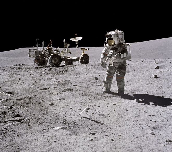 John young works on the lunar surface  Apollo 16, April 1972.