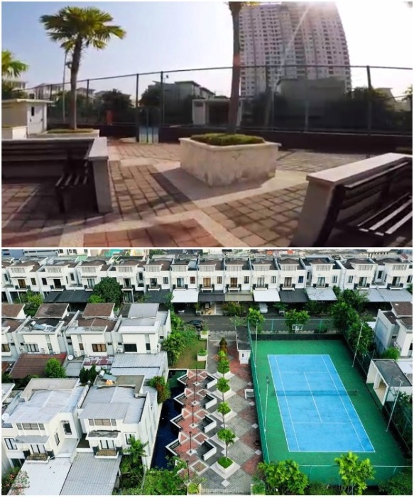 На территории деревни есть свой теннисный корт и облагороженные зоны отдыха (Cosmo Park, Джакарта). | Фото: amusingplanet.com.
