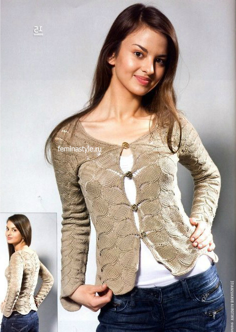 Жакет песочного цвета спицами