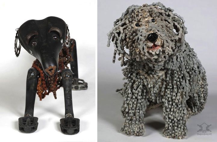 Художница, создающая собак из велосипедных цепей