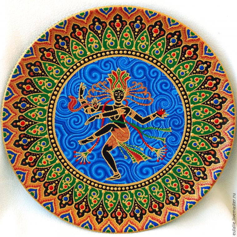 Тарелка-панно «танцующий Шива». Мастер-класс по точечной росписи