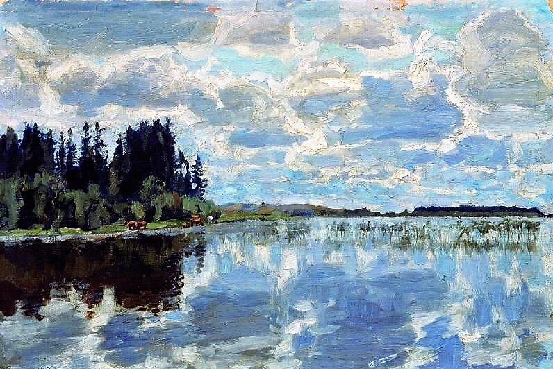 "Пейзаж с рекой", 1900, холст, масло