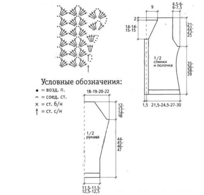 Схема к красивой блузке крючком для женщины в виде кофточки