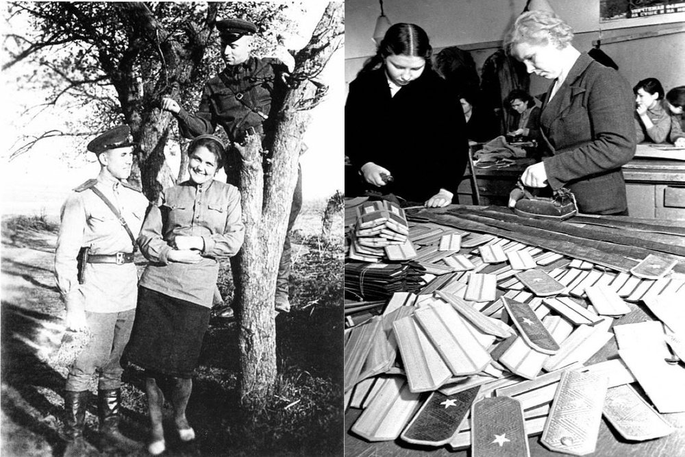 Приказ о новых знаках различия был подписан 6 января 1943 года. Но погон сразу на всех не хватило. / Работники швейной мастерской за изготовлением погон. Москва, 1943 год. Приказ о новых знаках различия был подписан 6 января 1943 года. Но погон сразу на всех не хватило. / Работники швейной мастерской за изготовлением погон. Москва, 1943 год.