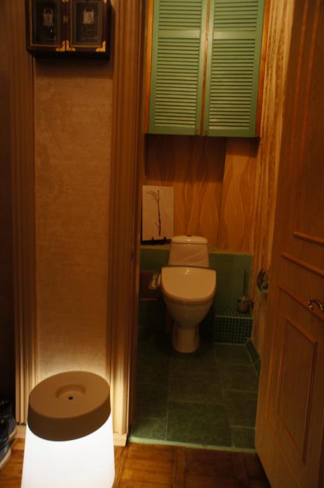 Отделка санузла, зеленая плитка в туалете