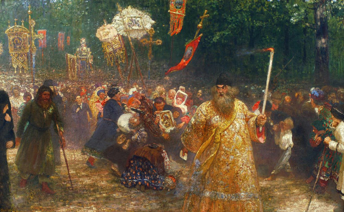 Илья Ефимович Репин. Крестный ход в дубовом лесу. Явленная икона Илья Ефимович Репин. Крестный ход в дубовом лесу. Явленная икона