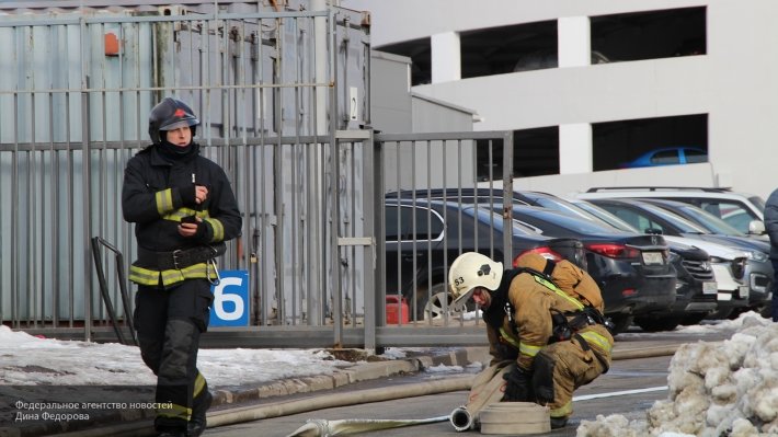 Ветер препятствует ликвидации пожара на лесопильном заводе в Ленобласти