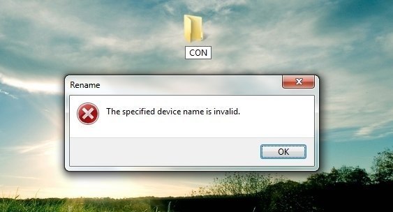 В Windows нельзя создать файл или папку под названием Con