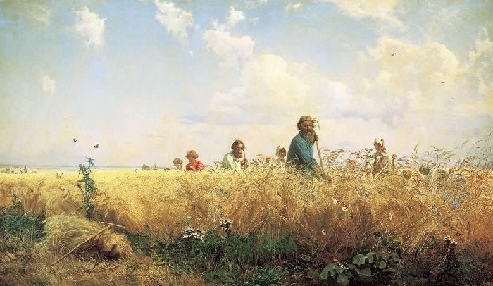 Страдная пора (Косцы). (1887 год). Государственный Русский музей, С.-Петербург. (Одно из самых известных произведений художника Григория Мясоедова было приобретено императором Александром III). Страдная пора (Косцы). (1887 год). Государственный Русский музей, С.-Петербург. (Одно из самых известных произведений художника Григория Мясоедова было приобретено императором Александром III).