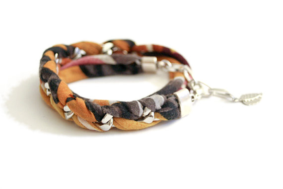 wrap twice bracelet soft jersey and chunky silver chain