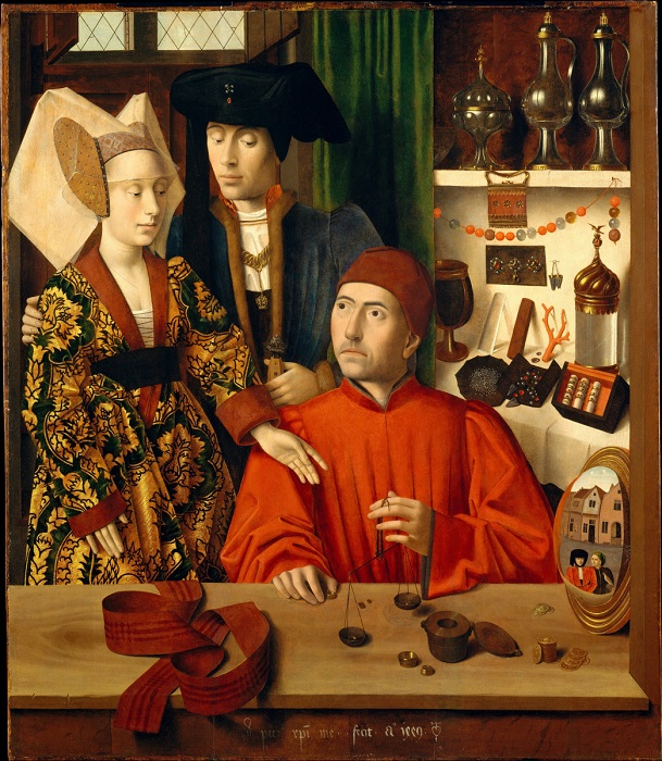 Святой Элигий в своей мастерской. Петрус Кристус, 1449 год. | Фото: artchive.ru. Секреты из зазеркалья: Какие тайны зашифровывали художники с помощью зеркал, изображенных на известных картинах