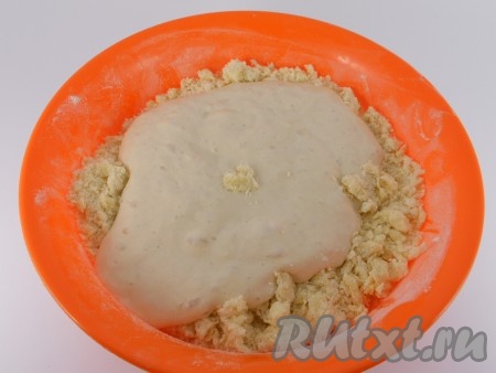 В крошку добавить готовую опару.