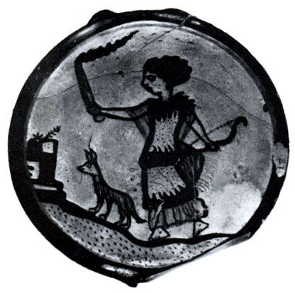 93. Артемида у алтаря. Роспись чаши из Коринфа. 2-я половина V в. до н. э. Лондон. Британский музей