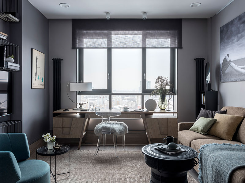 Глубокие оттенки и спрятанная спальня: необычная квартира студентки в Москве интерьер и дизайн
