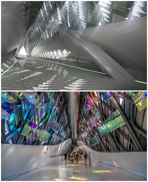Пешеходный мост Zaragoza Bridge Pavilion, является культурным центром с интерактивным выставочным пространством, которое переплетается с очарованием водного потока (Испания).