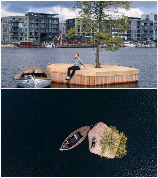 Искусственный островок является местом отдыха тех, кто сумел до него добраться (Copenhagen islands, Копенгаген).