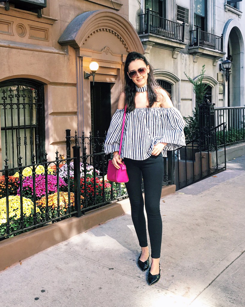 NYC Blogger: Stripe off the shoulder top